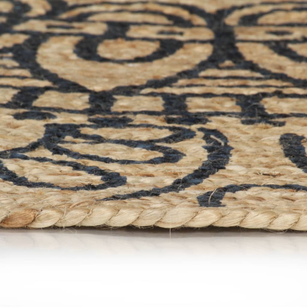 VidaXL-Teppich handgefertigt mit dunkelblauem Aufdruck 150 cm Jute