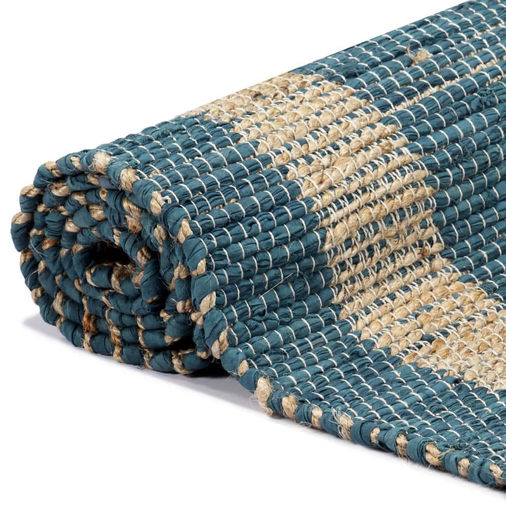 Vidaxl Teppich handgefertigt 80x160 cm Jute Blau