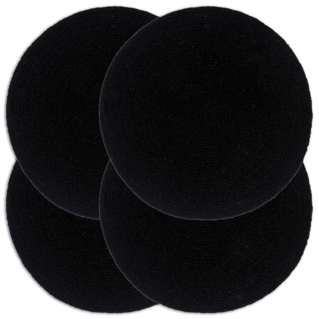 VidaXL Tischsets 4 Stück rund 38 cm Baumwolle einfarbig schwarz