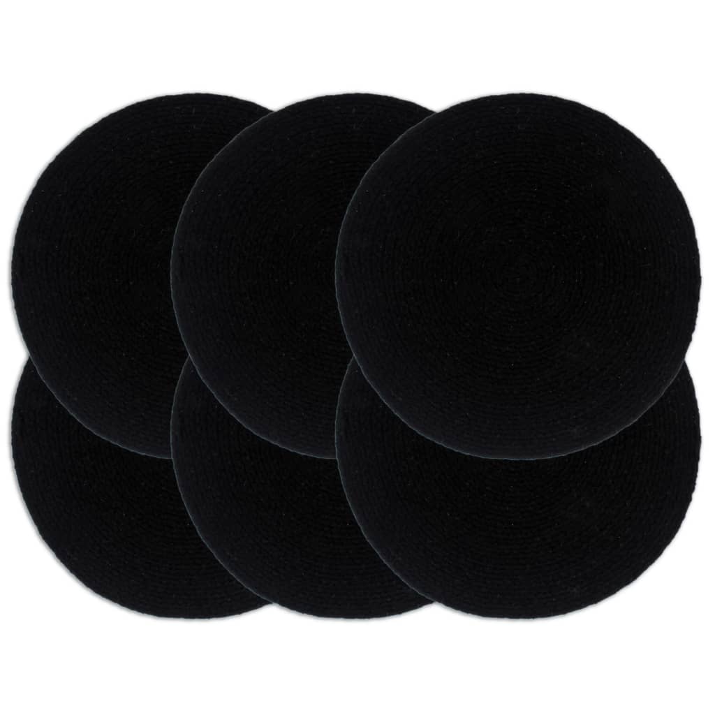 VidaXL Tischsets 6 Stück rund 38 cm Baumwolle einfarbig schwarz