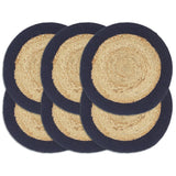 Vidaxl Placemats 6 st 38 cm jute and cotton of course and navy blue