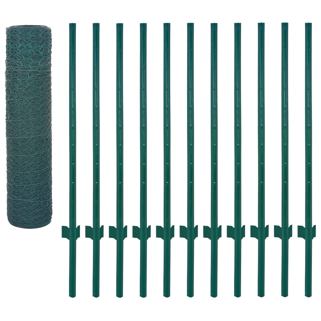 Vidaxl Wire mesh fet with posts 25x0.5 m steel green