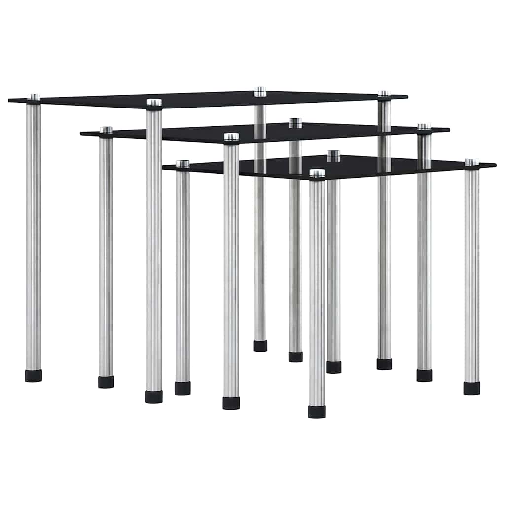 Vidaxl 3-delige tafeltjesset gehard glas zwart
