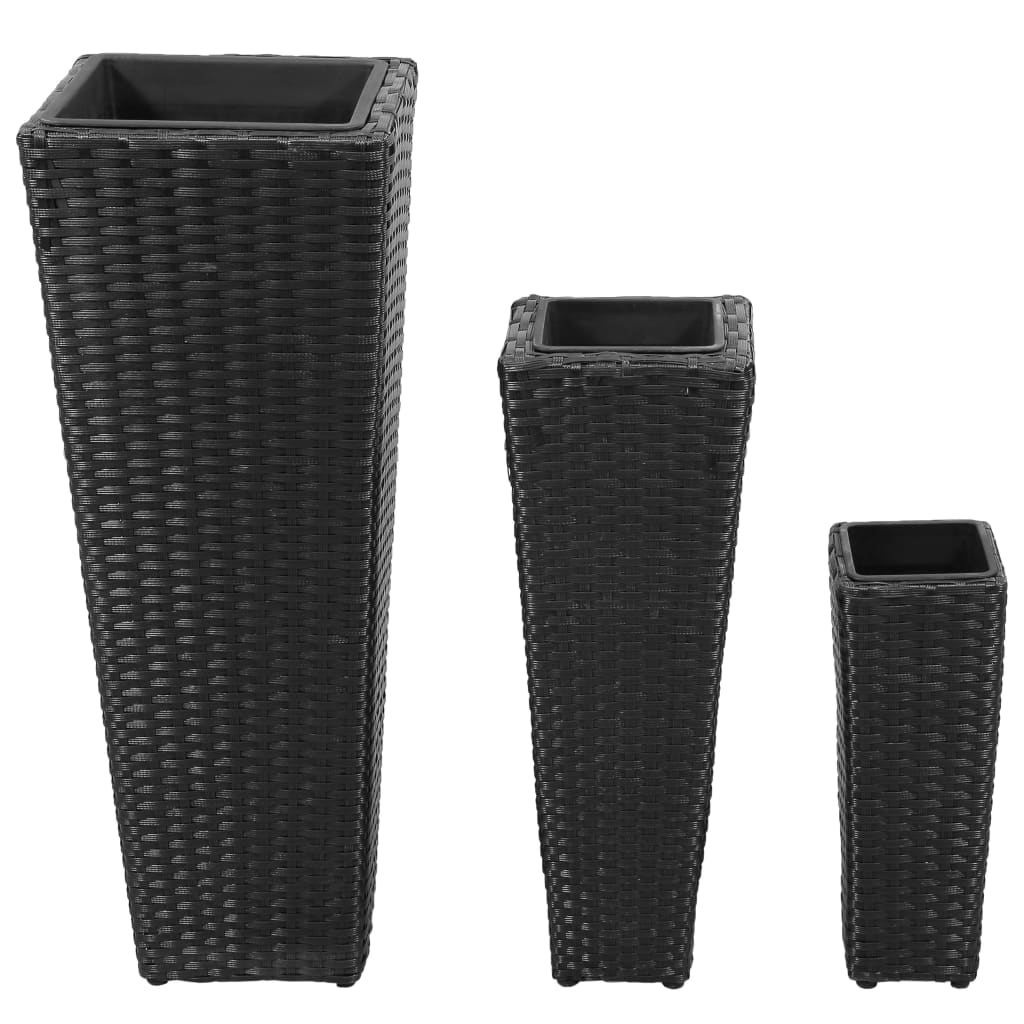 Vidaxl Planilniki so vzgajali 3 St Poly Rattan Black