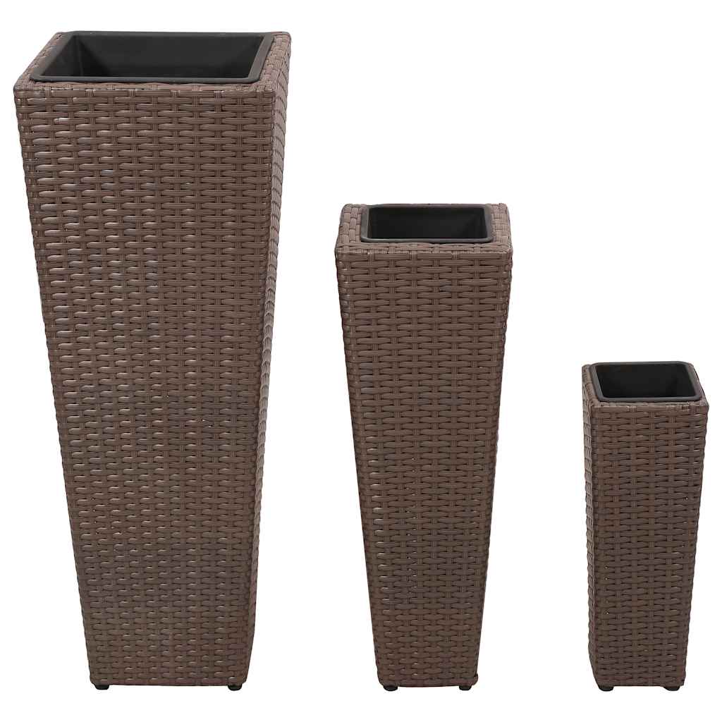 VIDAXL -Pflanzer erhöhten 3 St. Poly Rattan Brown