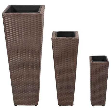 VIDAXL -Pflanzer erhöhten 3 St. Poly Rattan Brown