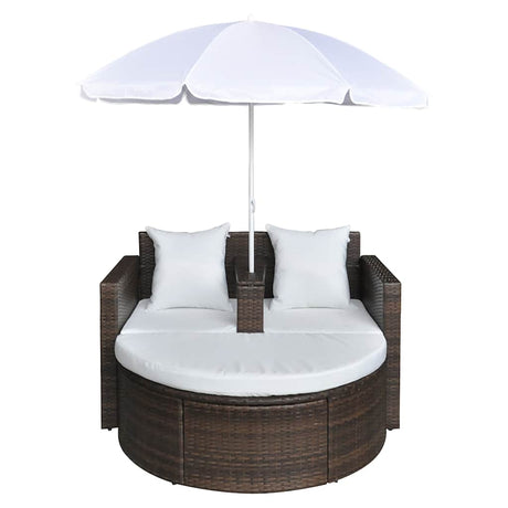 Vidaxl tuinbed met parasol poly rattan bruin