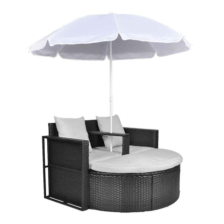 Vidaxl tuinbed met parasol poly rattan zwart