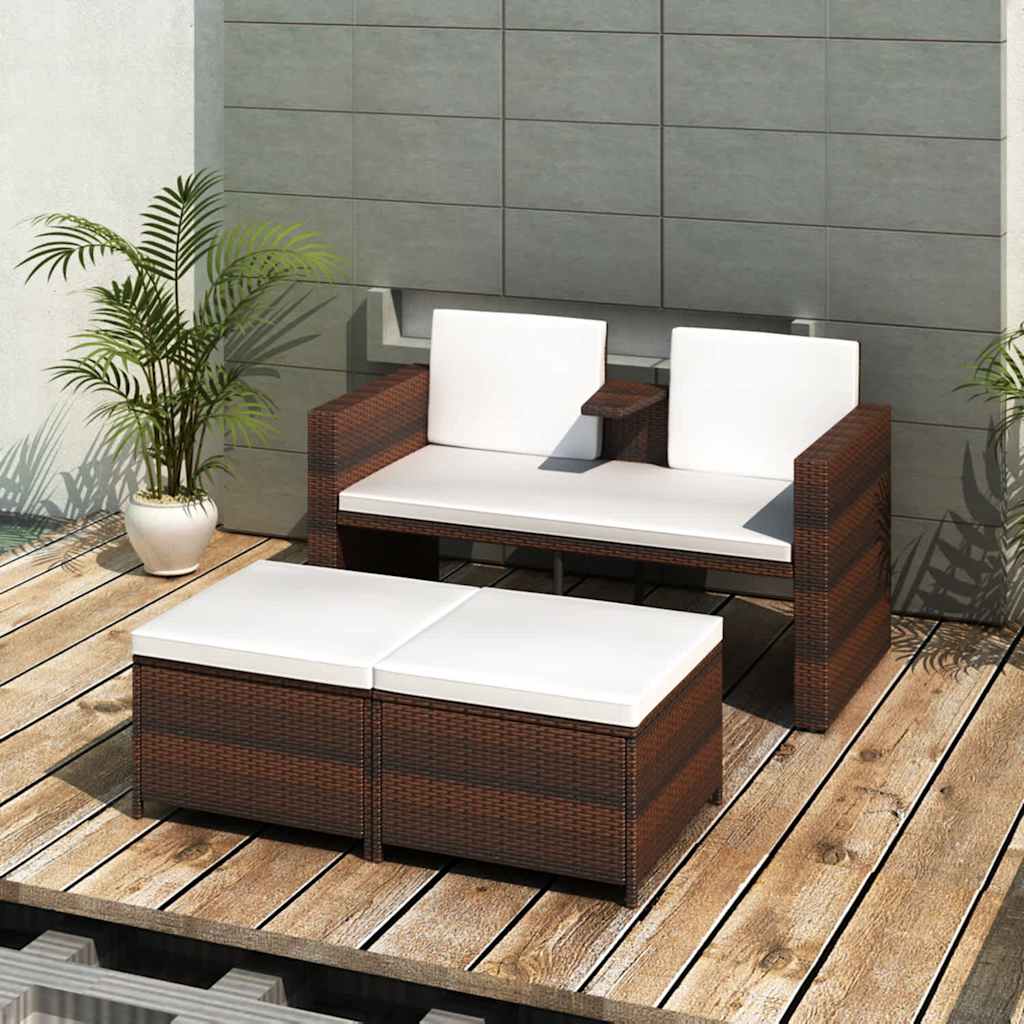 Vidaxl 4-delige loungeset met kussens poly rattan bruin