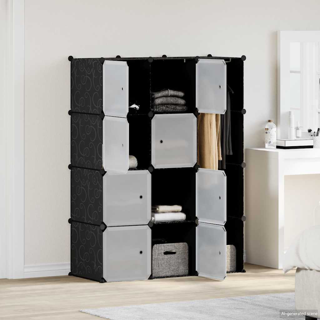 Vidaxl kast met 9 vakken modulair 109x36,5x143 cm zwart en wit