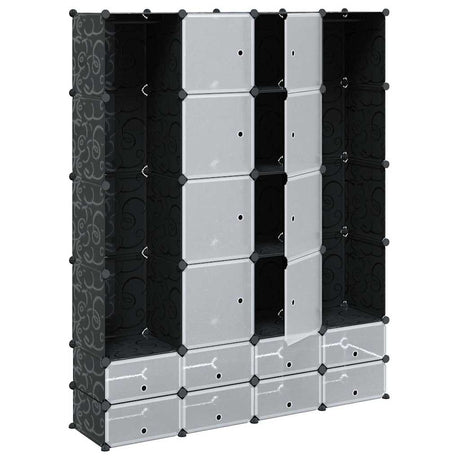 Vidaxl kast modulair met 18 vakken 37x146x180,5 cm zwart en wit