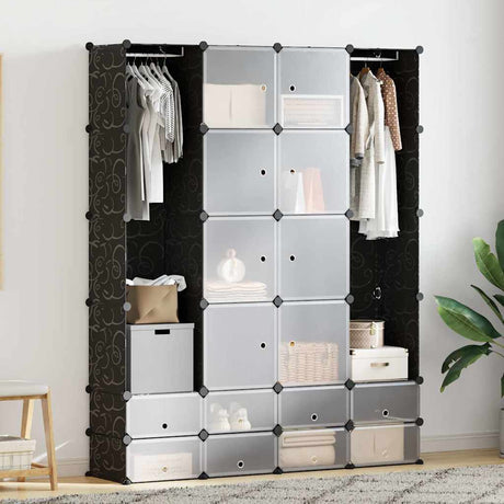 Vidaxl kast modulair met 18 vakken 37x146x180,5 cm zwart en wit
