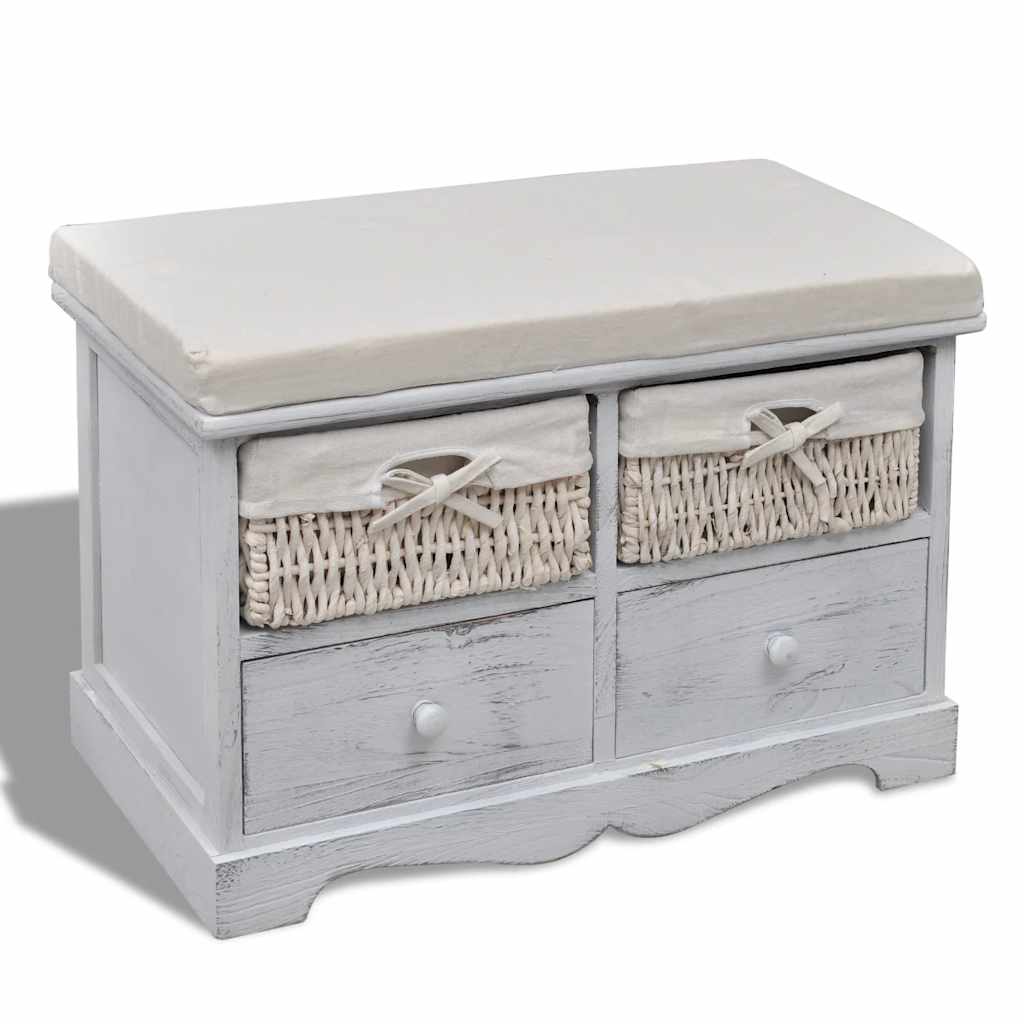 Vidaxl opbergbank 62x33x42 cm paulowniahout wit