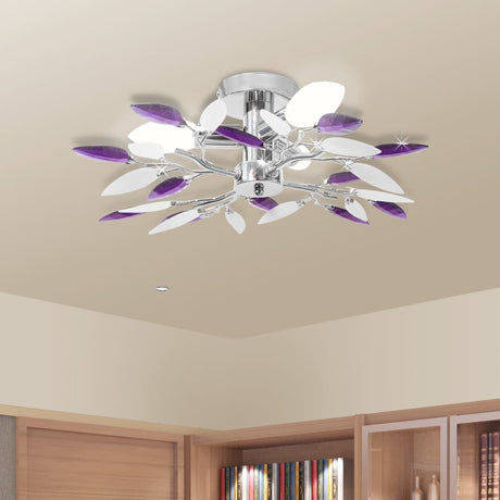VIDAXL -Deckenlampe Weiß und lila Acrylkristallblätter 3xe14