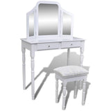 Vidaxl kaptafel met 2 lades, 3-in-1 spiegel en krukje wit
