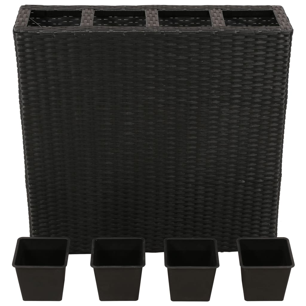 Planteur vidaxl élevé avec 4 pots poly rattan noir