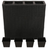 Planteur vidaxl élevé avec 4 pots poly rattan noir