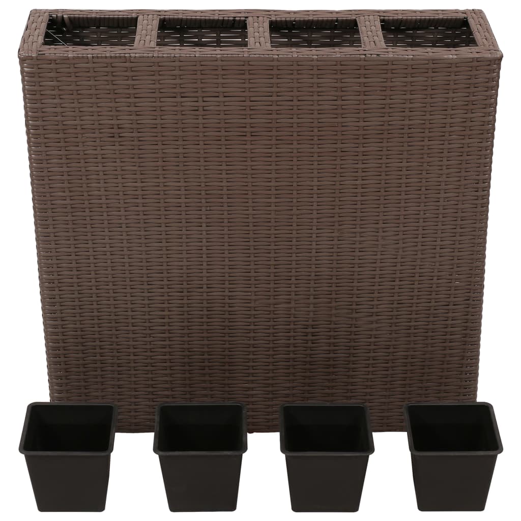 Vidaxl Planter hævet med 4 gryder Poly Rattan Brown