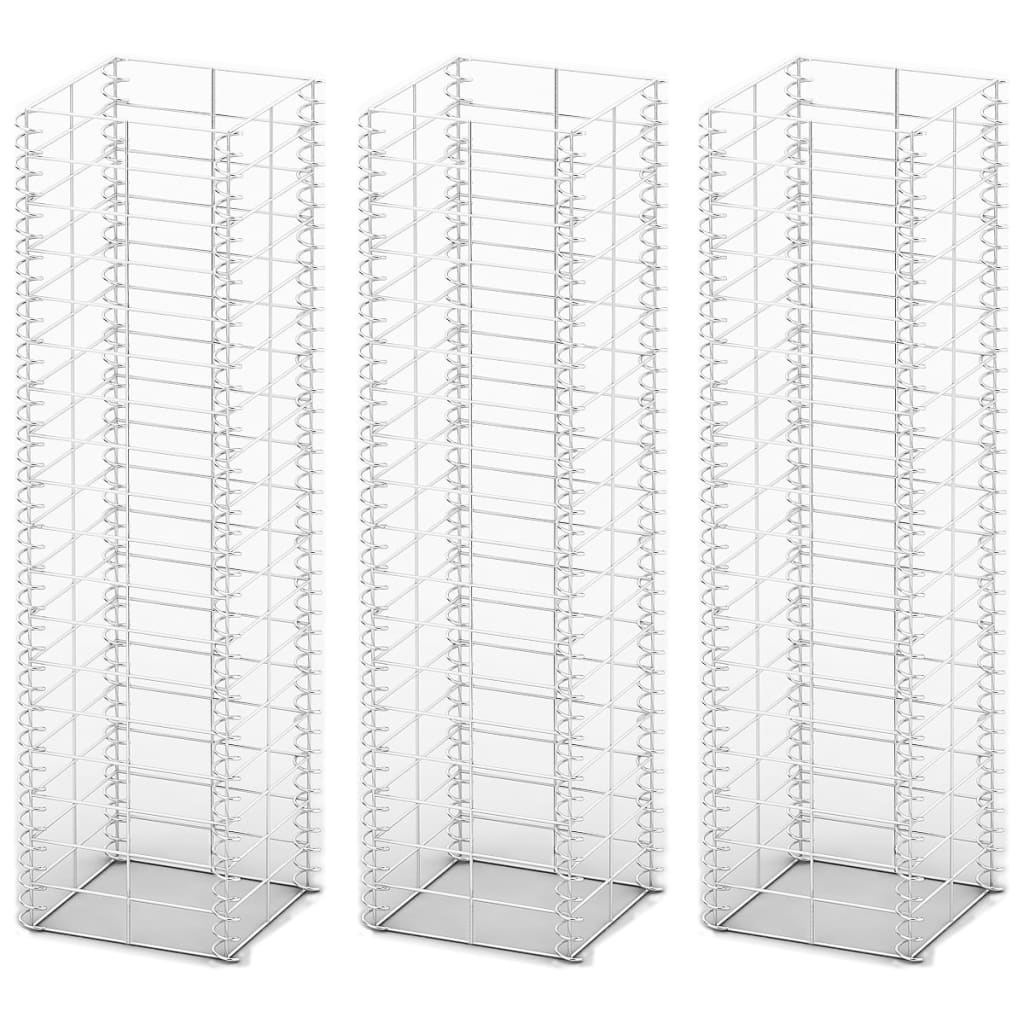 Vidaxl 3 partes Schans Basket Conjunto de alambre galvanizado de 25x25x100 cm