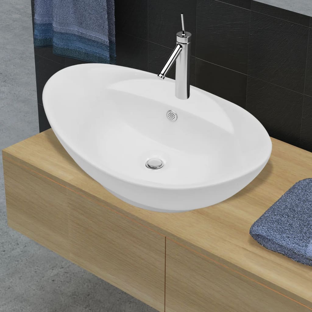 Vidaxl Luxus Sink mat Landung a Crane Lach Oval Ceramik