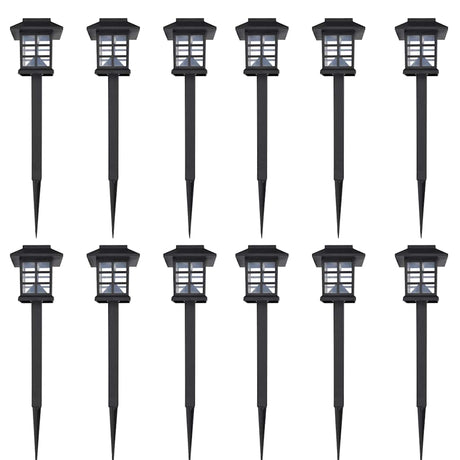 VIDAXL 12-teilig LED-Gartenbeleuchtungsset Solar mit Pin 8.6x8.6x38 cm