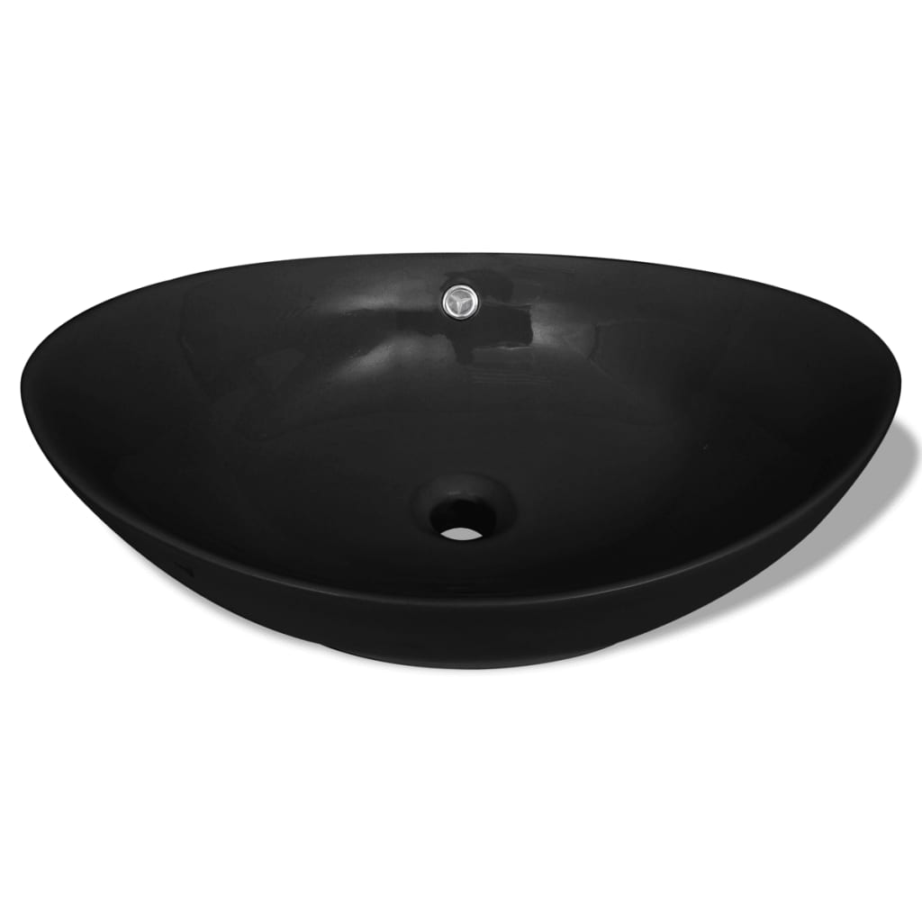 Vidaxl Washbasin s přistáním černé oválné keramiky 59 x 38,5 cm