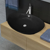 Vidaxl -Waschbecken mit Landung schwarzer ovaler Keramik 59 x 38,5 cm