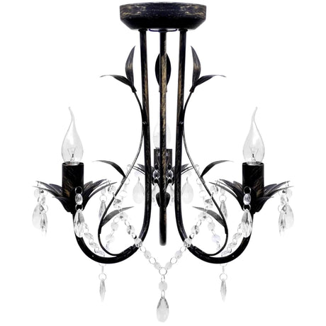 Vidaxl Kronleuchter Art Nouveau Metallkristallperlen 3 Glühbirnen Schwarz schwarz