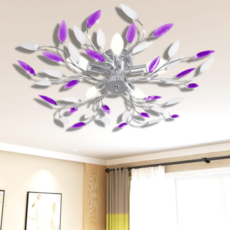 Vidaxl -Lampe mit Kristallblättern von Acryl für 5x E14 Lila und Weiß