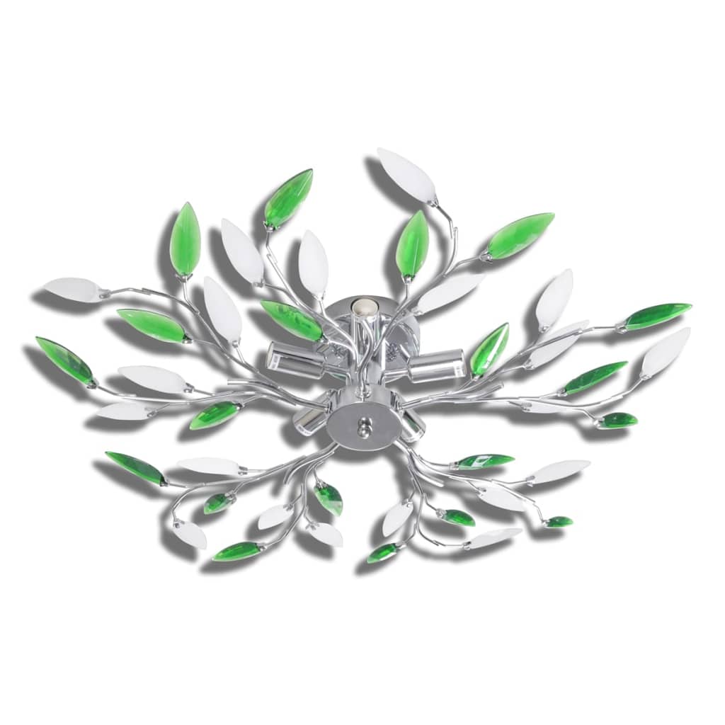 Vidaxl -Lampe mit Kristallblättern von Acryl für 5x E14 Weißgrün