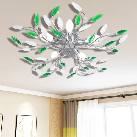 Vidaxl -Lampe mit Kristallblättern von Acryl für 5x E14 Weißgrün