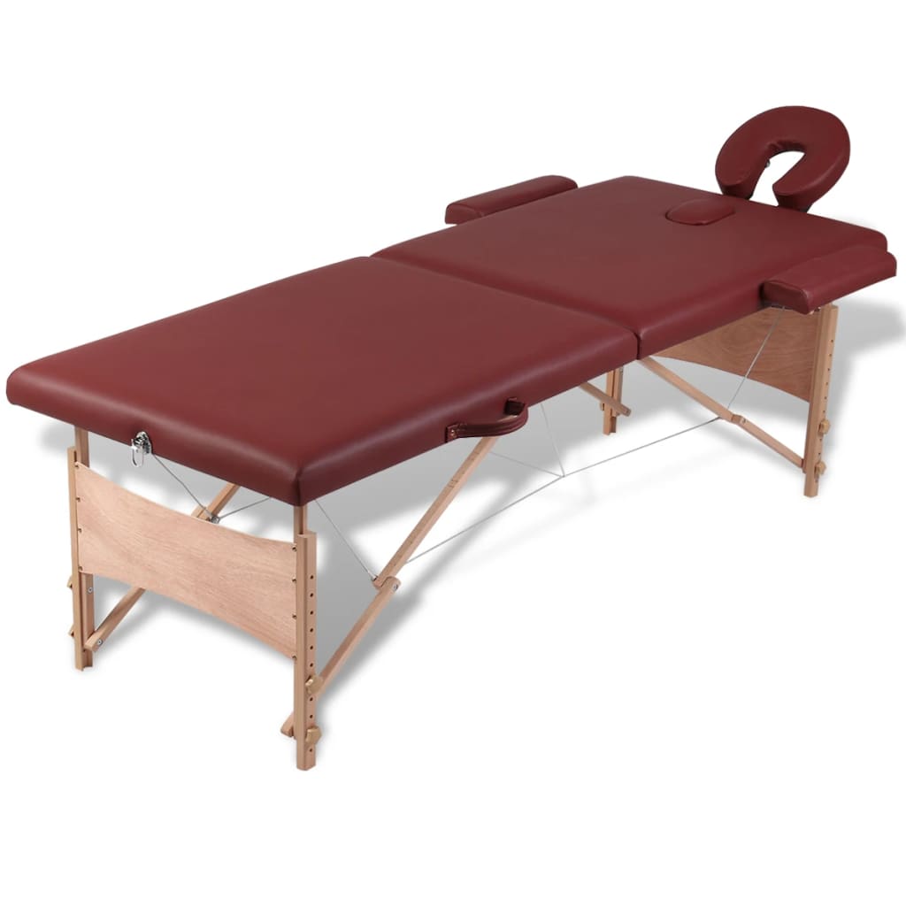 Massage pieghevole Vidaxl Tabella 2 zone con telaio in legno (rosso)