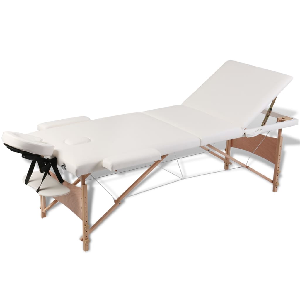 Vidaxl Massage pliable Tableau 3 zones avec cadre en bois (crème)