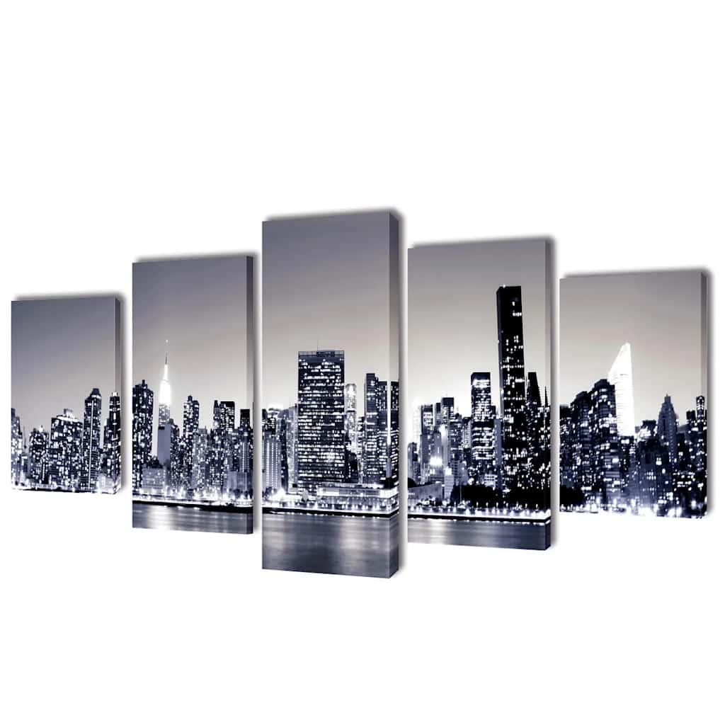 VIDAXL -Leinwand Wanddruck Set Monochrom New York Skyline 100 x 50 cm