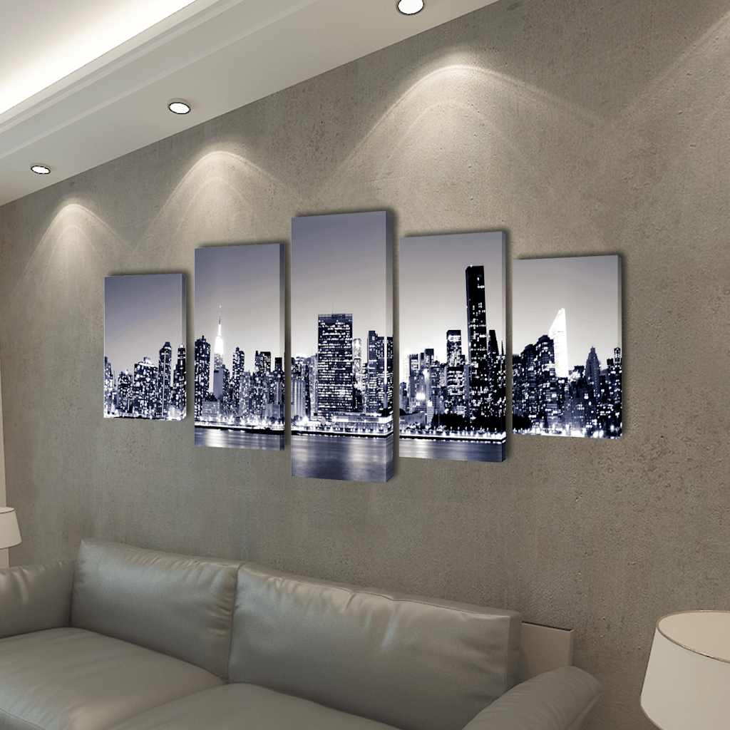 VIDAXL -Leinwand Wanddruck Set Monochrom New York Skyline 100 x 50 cm