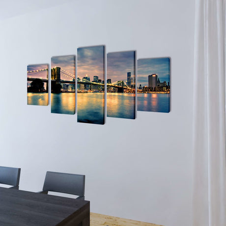 Vidaxl Canvas Walldruck Set Brooklyn Bridge River View 200 x 100 cm