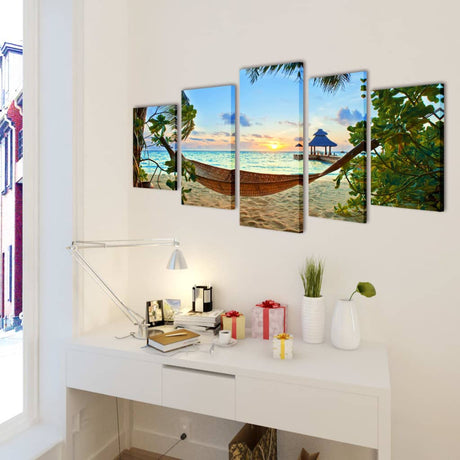 Vidaxl Canvas Wanddruck sagen Sandstrand mit Hängematte 200 x 100 cm