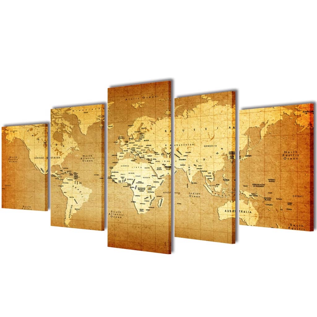 Vidaxl Canvas Wall Print Set World Map 200 x 100 cm