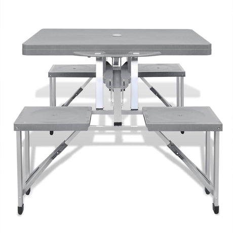 Vidaxl Camping -Tisch mit vier Sitzen faltbares Aluminiumgrau