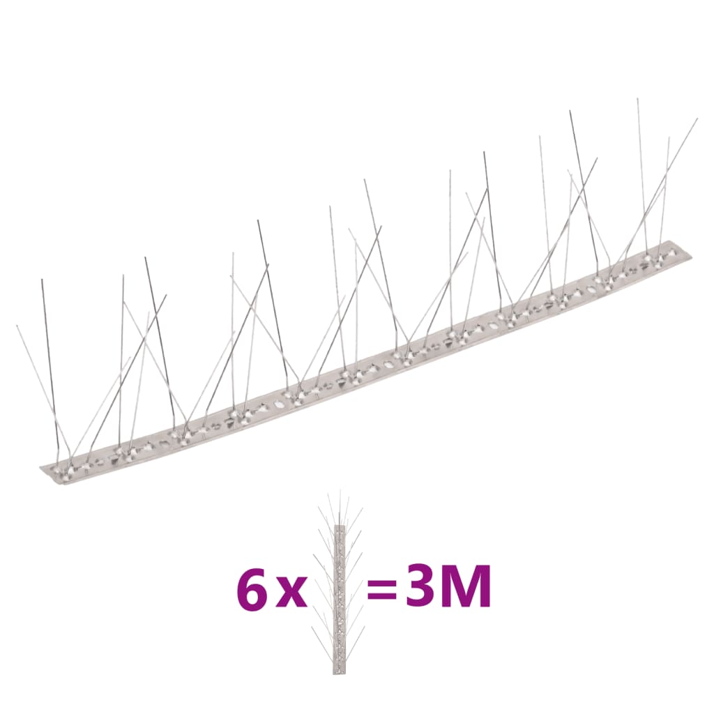 Vidaxl Pins Vogelen Pigeon con 5 filas 6 st 3 M de acero inoxidable