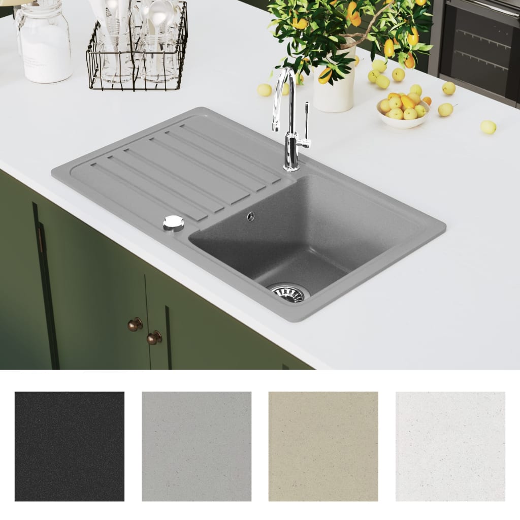 Vidaxl Sink Granit Einer Behälter mit Abfluss reversibler Grau