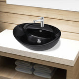 Vidaxl -Waschbecken mit Überlauf, Keramik, Oval, Schwarz
