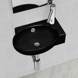 Vidaxl Washbasin con buco della gru e atterraggio attorno al nero in ceramica