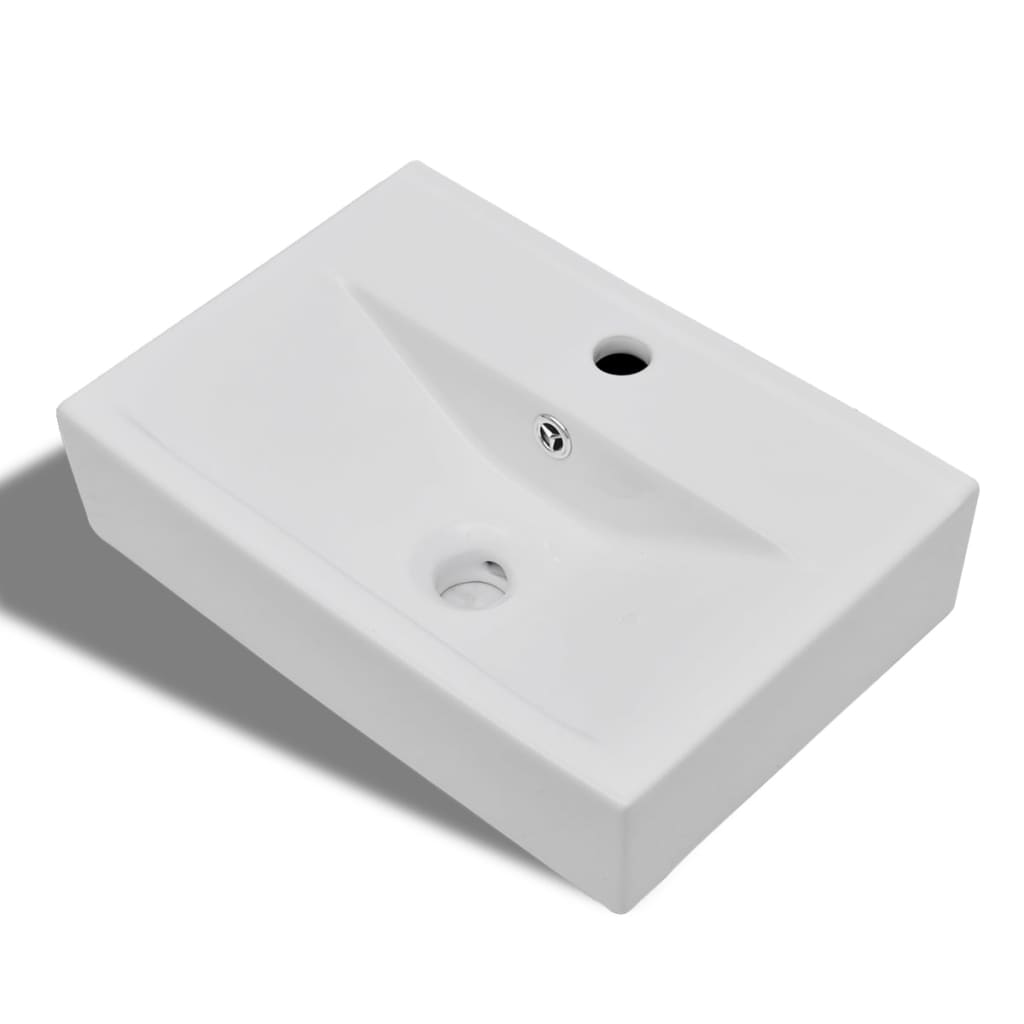 Vidaxl Washbasin con foro di rubinetto e atterraggio di bianco ceramico rettangolare