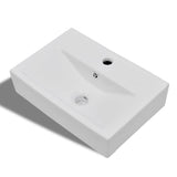 Vidaxl Washbasin con agujero de grifo y aterrizaje de cerámica rectangular blanca