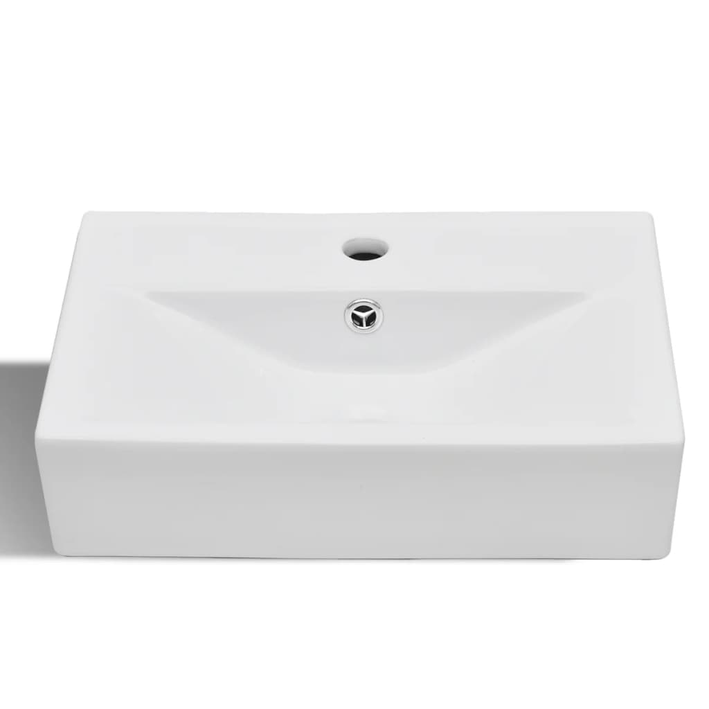 Vidaxl Washbasin con agujero de grifo y aterrizaje de cerámica rectangular blanca