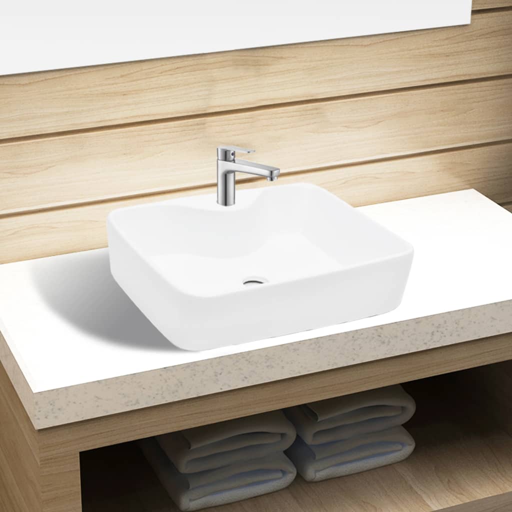 Vidaxl Washbasin s bílou čtvercovou keramikou na bílém jeřábu