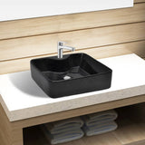 Vidaxl Washbasin con cigüeña de la grúa Cerámica cuadrada negra