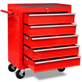 Vidaxl -Werkzeugtrolley 5 Schubladen rot
