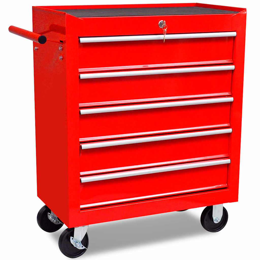 Vidaxl -Werkzeugtrolley 5 Schubladen rot